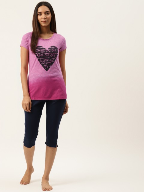 

Sweet Dreams Women Pink & Navy Blue Printed Night Suit