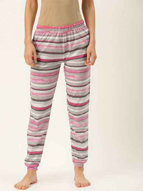 

Sweet Dreams Women Pink & Grey Striped Pure Cotton Lounge Joggers