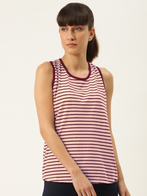 

Sweet Dreams Women Peach-Coloured & Maroon Striped Sleeveless Smocked Tank Top
