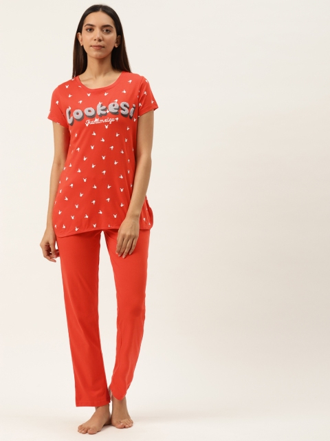 

Sweet Dreams Women Red & White Pure Cotton Pikachu Printed Night Suit