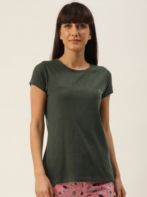 

Sweet Dreams Women Olive Green Solid Lounge T-shirts