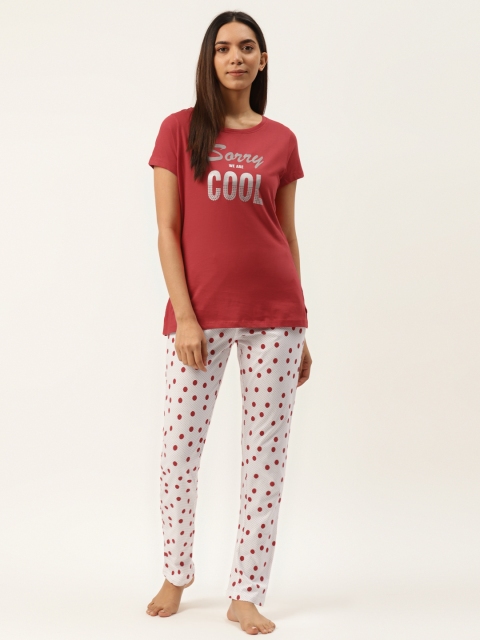 

Sweet Dreams Women Red & White Printed Night suit