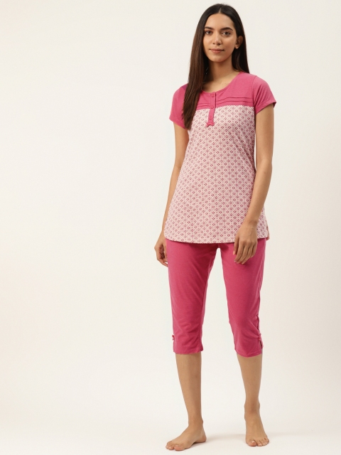 

Sweet Dreams Women Pink & Off-White Geometric Print Night Suit