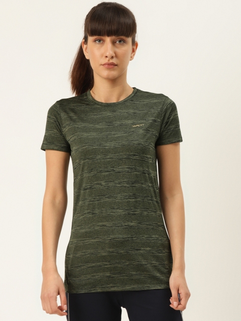 

Sweet Dreams Women Olive-Green Self-Striped Round Neck Workout T-shirt