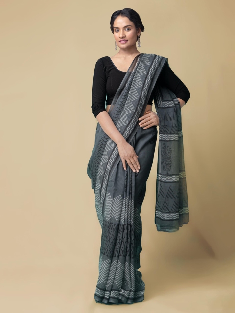 

Unnati Silks Grey Pure Cotton Striped Kota Saree