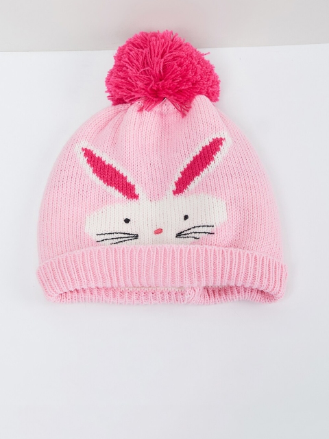 

max Girls Pink & White Self Design Beanie with Pompom