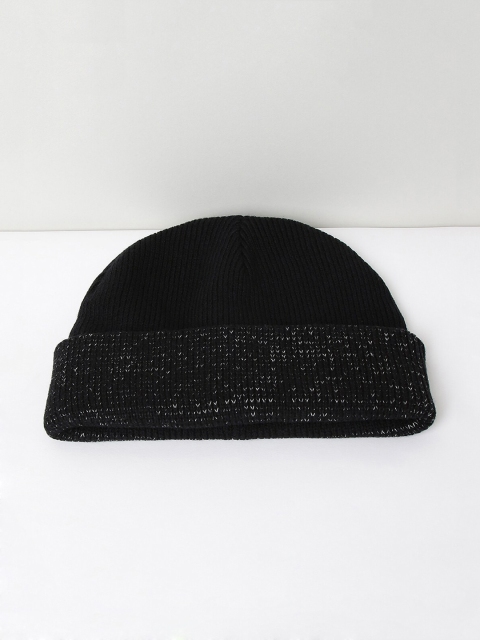 

max Boys Black Self Design Beanie