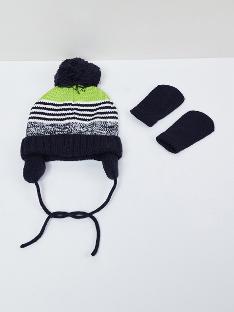 

max Boys Black & White Colourblocked Beanie with Gloves