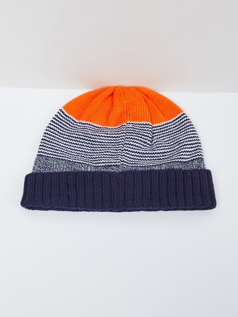 

max Boys Orange & Navy Blue Colourblocked Beanie