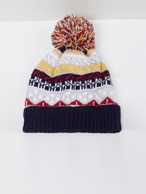 

max Girls Navy Blue & Yellow Self Design Beanie