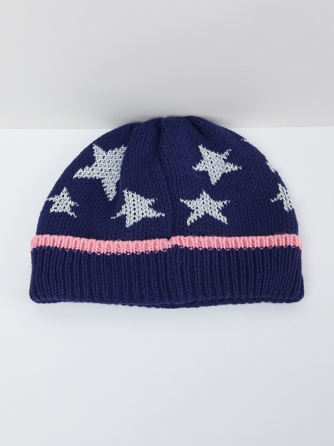 

max Girls Blue & Grey Self Design Beanie