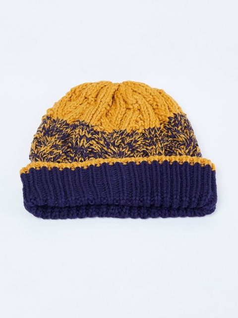 

max Boys Mustard & Navy Blue Self Design Beanie
