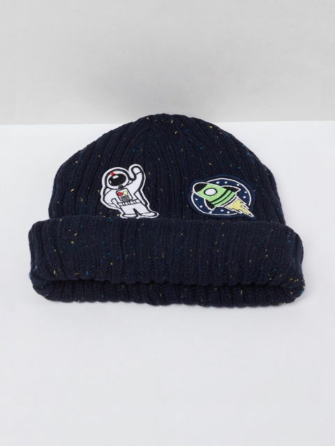 

max Boys Navy Blue & White Self Design Beanie