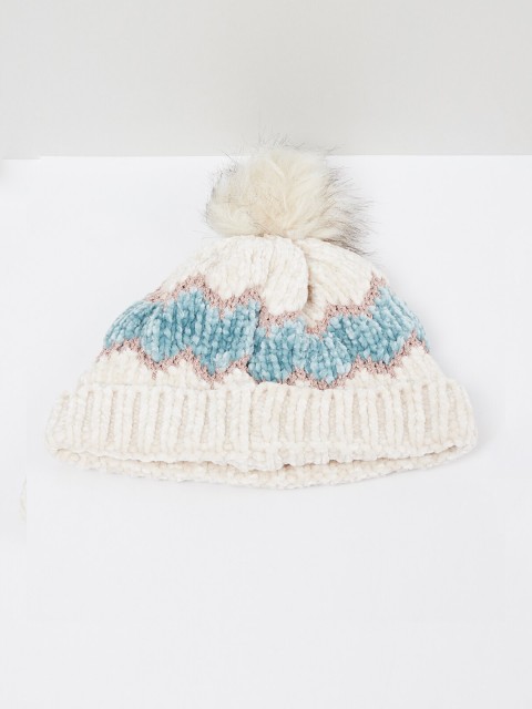 

max Girls White & Blue Self Design Beanie