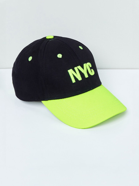 

max Boys Black & Lime Green Embroidered Baseball Cap
