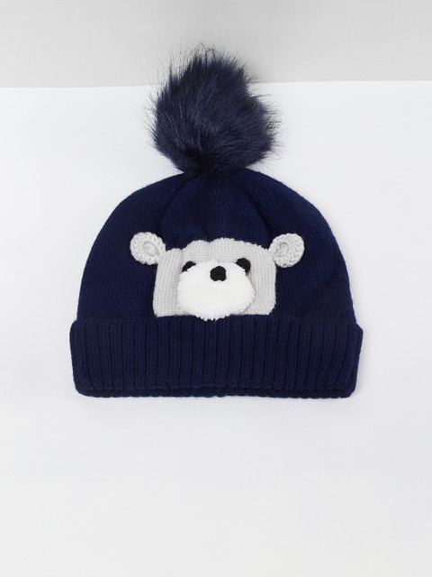 

max Boys Navy Blue & Grey Self Design Beanie
