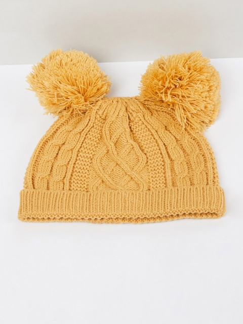 

max Girls Mustard Self Design Beanie with Pompom