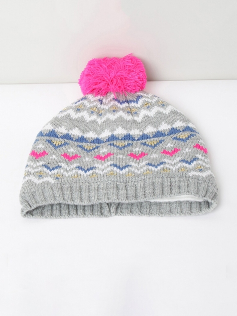 

max Girls Grey & Pink Self Design Beanie