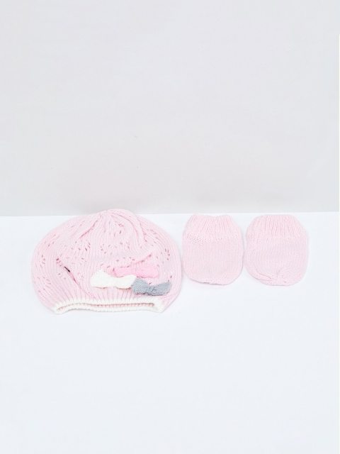 

max Girls Pink & White Self Design Beanie