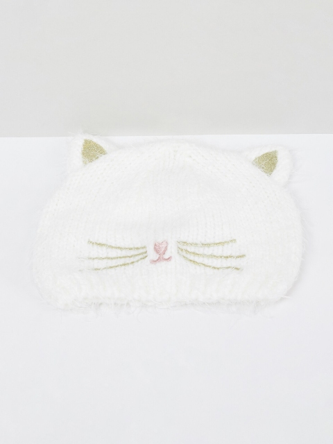 

max Girls Off-White & Gold-Toned Embroidered Beanie