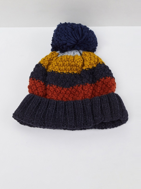 

max Boys Blue & Yellow Colourblocked Beanie with Pompom
