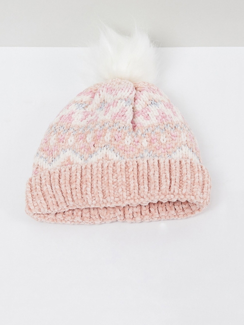 

max Girls Pink & White Self Design Beanie
