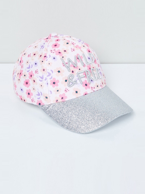 

max Girls White & Pink Printed Baseball Cap