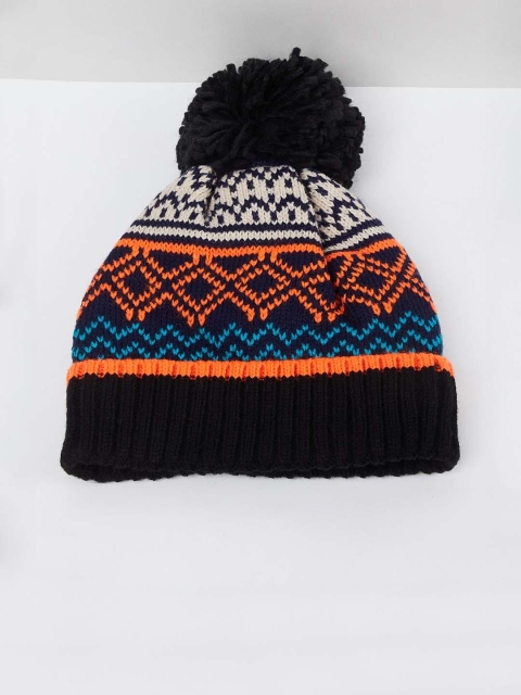 

max Girls Black & Orange Self Design Beanie