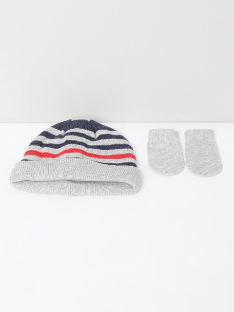 

max Boys Grey & Blue Printed Beanie