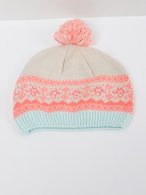 

max Girls Beige & Orange Colourblocked Beanie