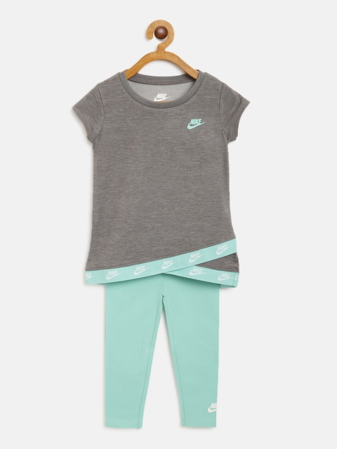 

Nike Girls Charcoal Grey & Sea Green NSW Futura Solid Top with Leggings