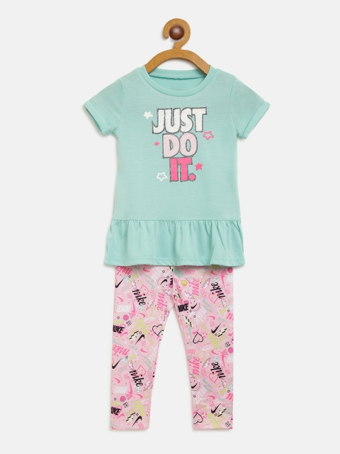 

Nike Girls Sea Green & Pink Scribble Printed Top with Leggings