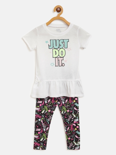 

Nike Girls White & Black Scribble Printed Top with Leggings