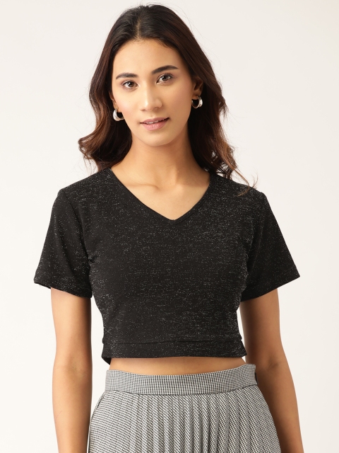 

RIVI Women Black Sheen Crop Top