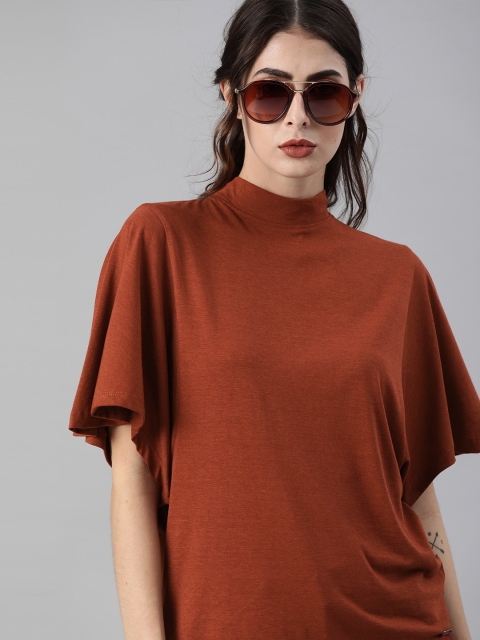 

Roadster Brown Solid Flared Sleeve Regular Top