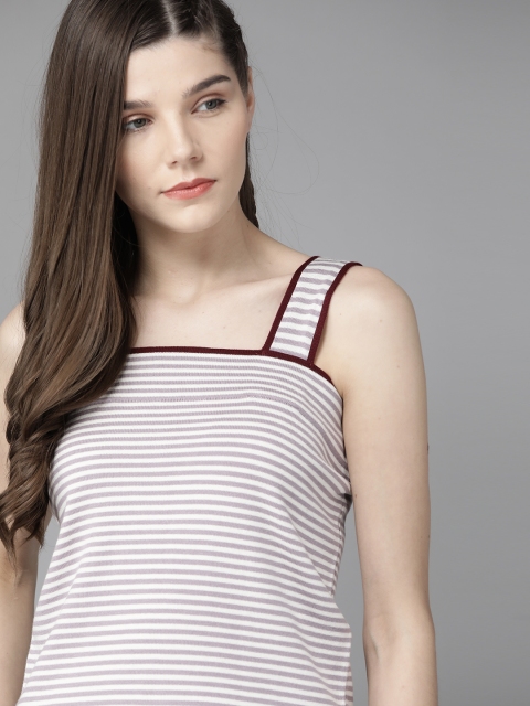 

The Roadster Lifestyle Co Lavender & White Striped Regular Top