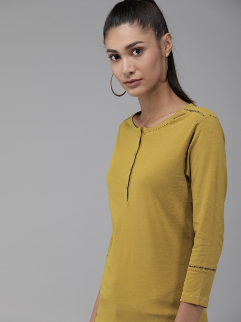 

Roadster Women Olive Green Solid Pure Cotton Regular Top
