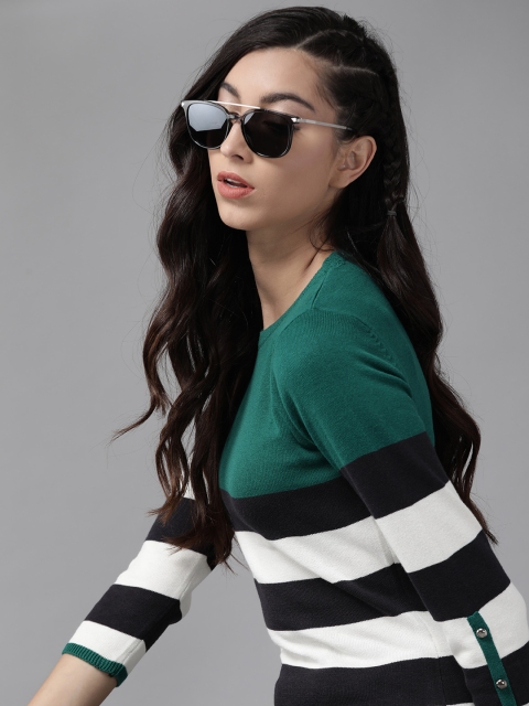 

The Roadster Lifestyle Co Green & Black Striped Regular Winter Top