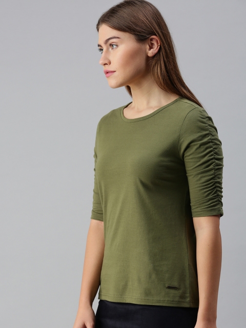 

Roadster Olive Green Solid Regular Top