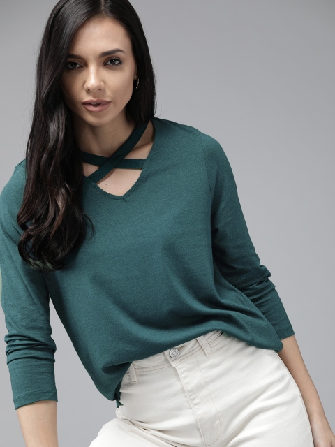

Roadster Teal Green Keyhole Neck Regular Top