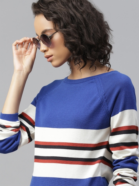 

The Roadster Lifestyle Co Blue & White Striped Flat Knit Top