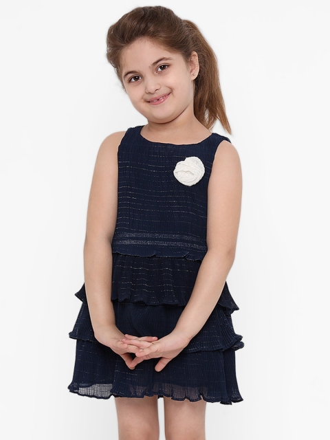 

Nauti Nati Girls Navy Blue Self Design Fit and Flare Dress