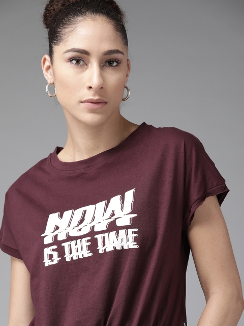 

The Roadster Lifestyle Co Burgundy Printed Blouson Cotton Crop Top