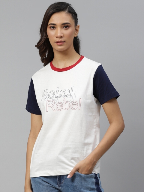 

The Roadster Lifestyle Co Women White Typography Printed Cotton T-shirt