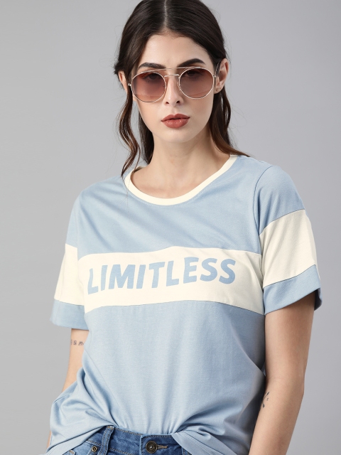 

The Roadster Lifestyle Co Women Blue Typography Printed T-shirt