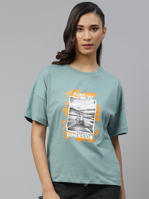 

Roadster Women Blue Printed Cotton T-Shirt