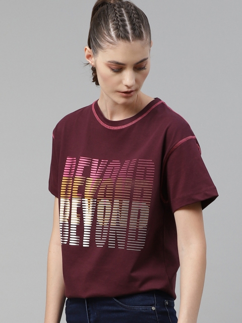 

Roadster Women Maroon Pure Cotton Typography Print Drop-Shoulder Boxy T-shirt