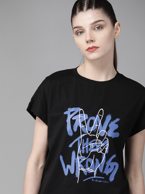 

The Roadster Lifestyle Co Women Black Printed Round Neck T-shirt