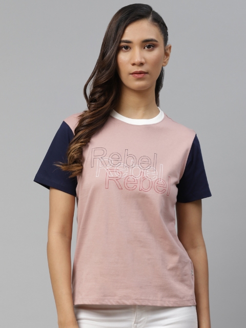 

The Roadster Lifestyle Co Women Pink Typography Printed Cotton T-shirt