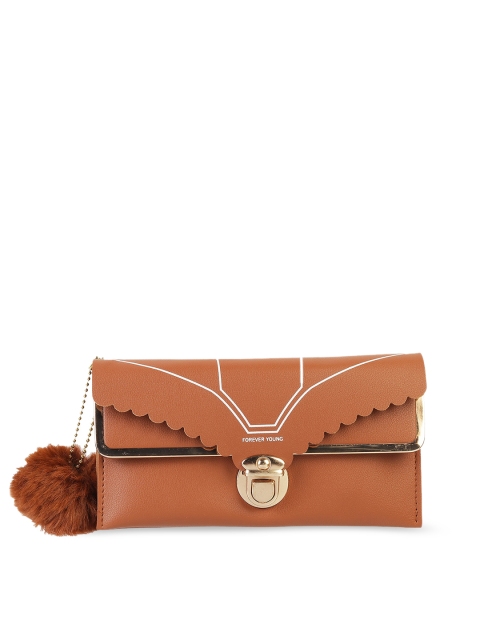 

WALKWAY Brown & White Printed Clutch With Pompom